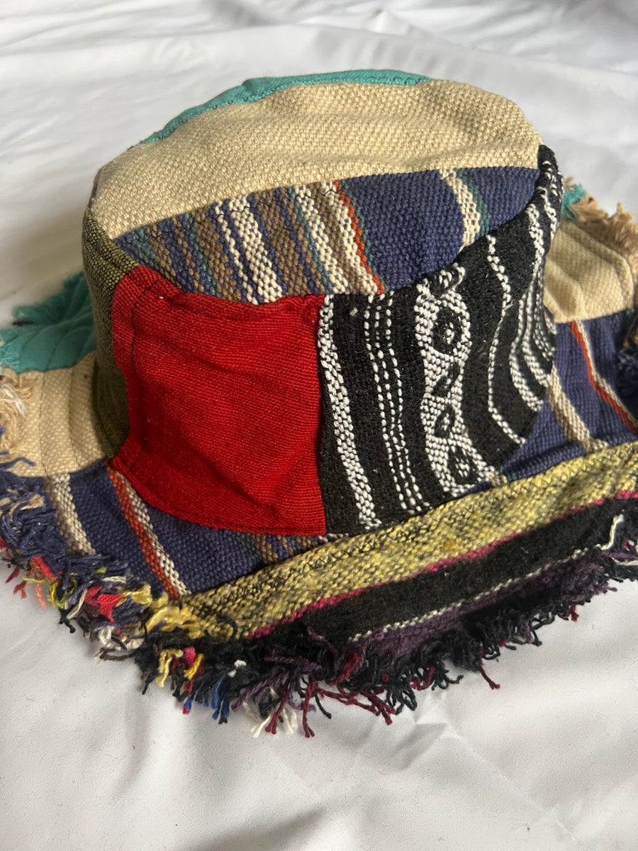 ⭐️? Frayed Patchwork Boho Street Peasant Hipster Hippie Cottage Farm Bucket Hat Hippie Bucket Hat Boho Roll Brim Banja Drug Rug Bohemian  main image 3
