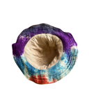 Colorful tie-dye bucket hat on a white background inside view