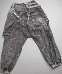 Flat lay front view of black acid wash drop-crotch pants