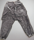 Flat lay front view of black acid wash drop-crotch pants