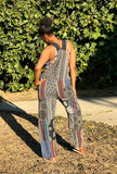 back view of handmade patchwork cotton overalls