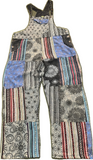 Flat lay front view of patchwork cotton overalls