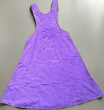Handmade purple cotton overall dress laid flat back view