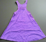 Handmade purple cotton overall dress laid flat front view