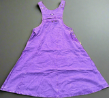Handmade purple cotton overall dress laid flat front view