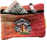 Red to orange tie-dye pouch shown with folded five dollar bill for size reference