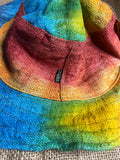 Rainbow tie dye hemp hat side detail view